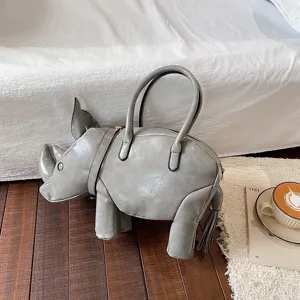 Kreative graue Nashorn Handtasche für Damen, einzigartiges Nischendesign PU Leder Umhängetasche.