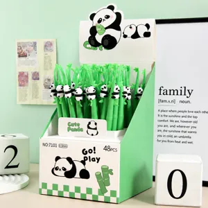Cute panda bamboo gel pen detail, 0.5mm black ink writing stationery for students and gifts.
