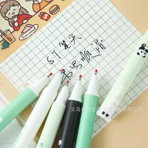 Joli stylo gel à clic panda dessin animé ST, papeterie d'écriture rapide et lisse pour étudiants.