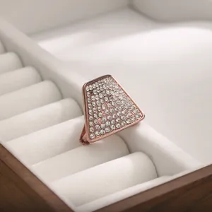 Rhinestone trapezoid scarf ring, rose gold pave crystal buckle for silk shawls and ties.