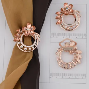 Fibbia sciarpa cristallo oro rosa fiore cavo strass clip hijab accessorio moda