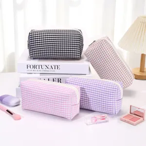 Koreanischer Stil Karo Kosmetiktasche einfache Gitter Aufbewahrungstasche Stiftetasche