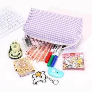 Koreanischer Karomäppchen tragbare Make-up-Tasche süßer Schüler Schreibwaren Organizer