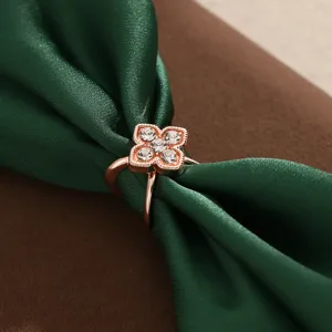 Broche anneau foulard trèfle à quatre feuilles or rose cristal décoration vêtements pour femmes