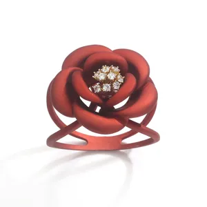 Fibbia per sciarpa camelia rossa clip cappotto con centro in strass brillante accessorio