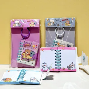 Cute cartoon mini spiral notebook with keychain portable student memo pad pocket stationery