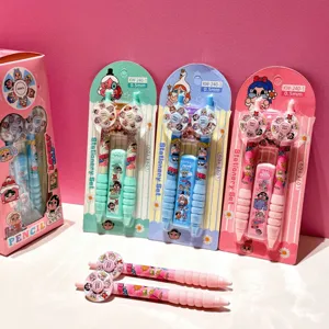Süßes Cartoon Druckbleistift Set mit 0.5mm Mine, Radiergummi und schönen Schreibwaren für Kinder.