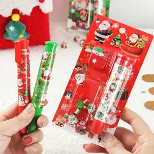 Ensemble de gomme de dessin animé de Noël stylo papeterie cadeau pour enfants fournitures