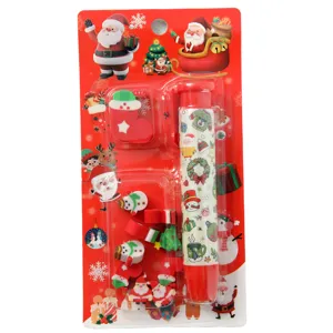Ensemble de gommes Noël dessin animé style stylo papeterie cadeau festif pour enfants
