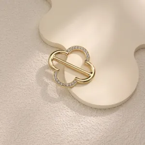 Gold four-leaf clover scarf buckle rhinestone clothing corner knot waist clip accessory.
