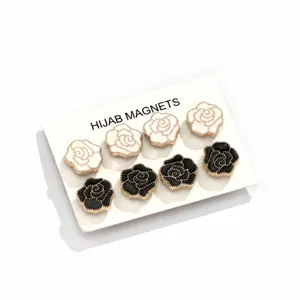 Magneti per Hijab forti spilli magnetici set di spille di rose nere e bianche