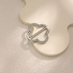 Silver four leaf clover scarf buckle crystal clothes hem knot clip waist fashion accessory