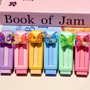 Gomme à effacer coulissante mignonne avec papillon 3D coloré, gomme à crayon propre pour étudiants.