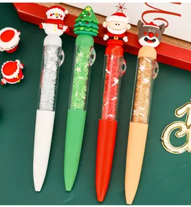 Cute Christmas silicone gel pen set with floating glitter and cartoon toppers for holiday gifts.