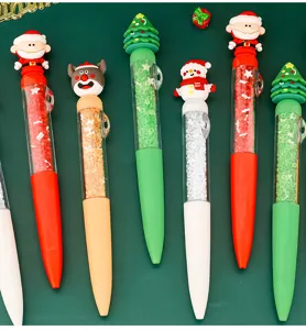 Cute Christmas silicone gel pens with floating liquid glitter, cartoon student stationery gifts.