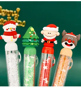 Cute Christmas silicone gel pens with cute cartoon toppers, transparent bead-filled barrels.
