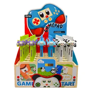 Cute cartoon gamepad gel pen set, 0.5mm black ink writing pens with soft rubber display box.