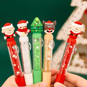 Cute Christmas gel pens set with cartoon silicone toppers and glitter barrels for students.