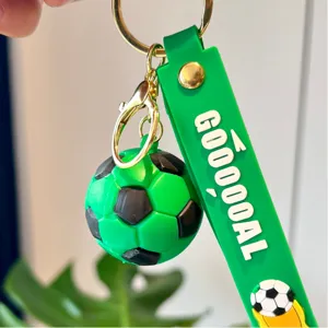 Cartoon PVC Football Keychain Sports Souvenir Bag Pendant Metal Ring for Car Keys