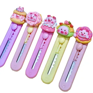 Bonito cerdo resina cúter mini cortador de bolsillo portátil abrecartas papelería kawaii.
