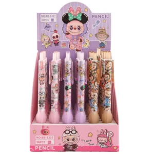 Cute cartoon mechanical pencil set with display box, 0.5mm refillable school stationery.