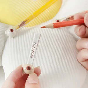 Cute capybara pencil cap and colored pencil protective cover, aesthetic student stationery set.