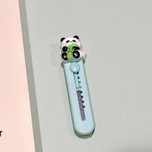 Cute panda resin utility knife detail, mini box cutter stationery for daily use and unpacking.