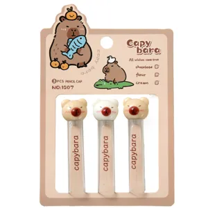 Cute capybara pencil caps set of 3, lovely animal pencil toppers for kids school stationery.