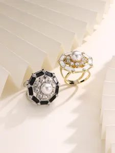 French vintage pearl rhinestone scarf buckle elegant geometric clothing corner detail.