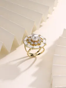 French vintage pearl rhinestone scarf buckle elegant geometric shawl ring clothing accessories