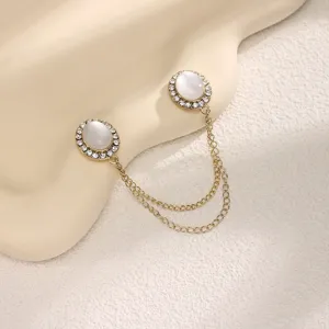 Magnetic brooch clip with rhinestones cat eye stone imitation double chain for clothing decor.
