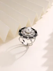 French retro pearl silk scarf buckle rhinestone geometric brooch ring accessory for women