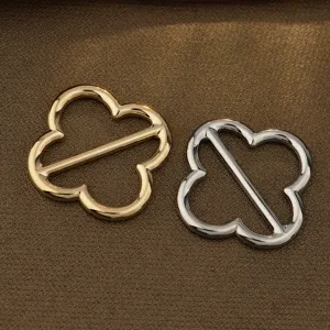 Four leaf clover metal scarf buckle hem clip clothing waist tightener silver and gold set