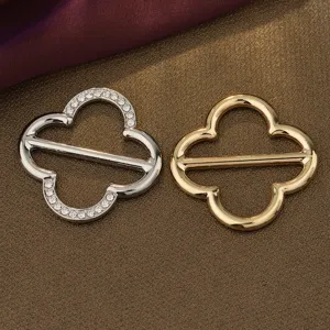Four Leaf Clover Silk Scarf Buckle Alloy Rhinestone Clothes Hem Knot Ring Women Shawl Scarf Clip Fashion Jewelry