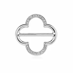 Silver rhinestone clover scarf buckle and clothing corner tie ring for shirts and T-shirts.
