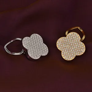 Rhinestone clover brooch clip detail, alloy electroplated scarf buckle for women clothes decor