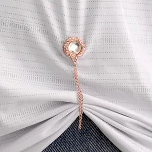 Rose gold magnetic brooch button with rhinestones pearls and tassel chain for clothing hijab.