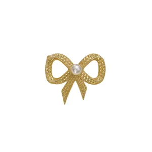 Spilla fiocco oro perla anello sciarpa elegante vintage clip scialle accessorio donna