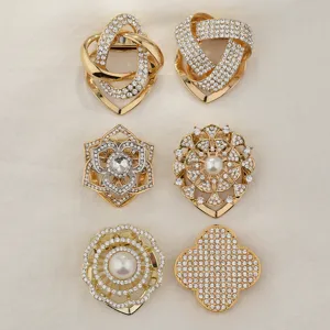 Gold rhinestone pearl alloy scarf clips clothing corner buckles versatile brooches set.