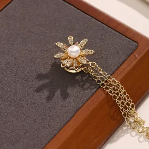 Gouden bloem strass magnetische kleding gesp met ketting taille pin accessoire