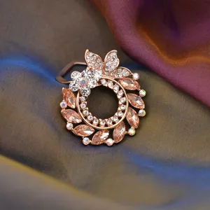 Anello per sciarpa in cristallo oro rosa spilla fiore cavo elegante accessorio di moda