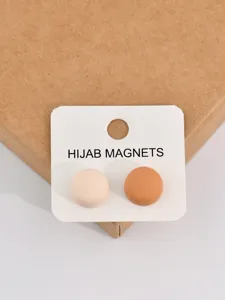 2pcs Round Magnetic Hijab Pins Matte Metal Muslim Scarf Clips Anti-slip Brooch Fastener