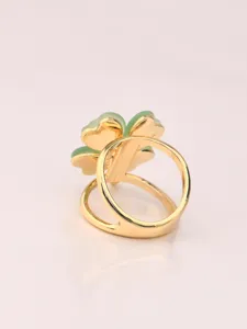 Gold four leaf clover silk scarf ring elegant green cat eye stone brooch buckle jewelry