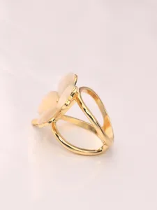Elegant clover silk scarf ring faux cat eye stone gold metal fashion jewelry accessory