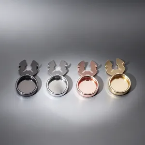 Metal shirt button cover detail showing four stylish metallic finish color options.
