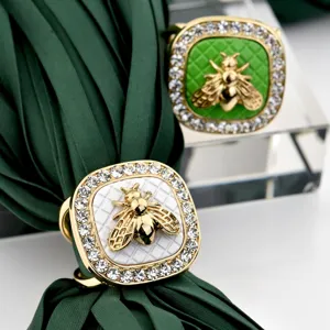 Vintage Square Bee Silk Scarf Buckle Rhinestone Plaid Shawl Ring Women Fashion Scarf Ring Scarf Accessories