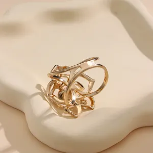 Gold metal hollow flower scarf buckle chic fashion apparel accessory shawl clip ring decorative