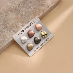Triangular hijab magnets set, strong magnetic anti-slip pins for scarves and cuffs, 6 colors.