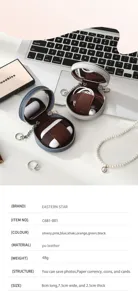 Portable round earphone storage pouch with makeup mirror, PU leather coin purse keychain.