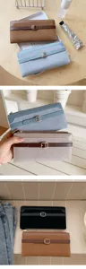 Vrouwen lange suède patchwork portemonnee vintage stijl elegante PU lederen tas met gesp